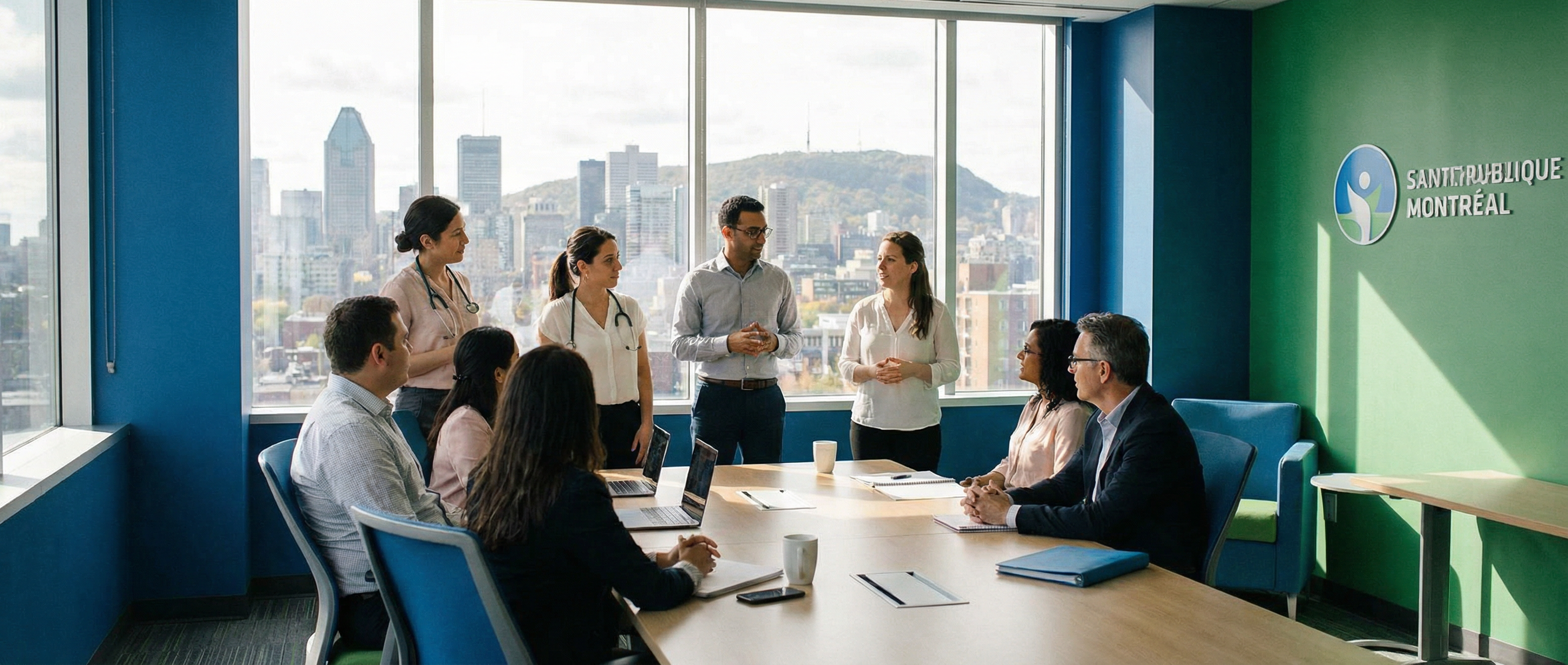 Équipe professionnelle en discussion sur la santé communautaire